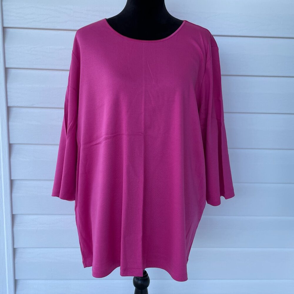 NWT CJ BANKS 3/4 Sleeve Satin Trim Tee 3X Pink
